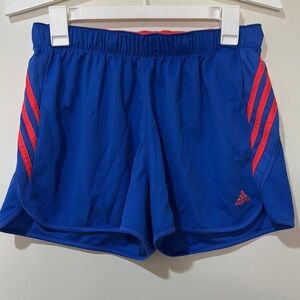 Adidas Women's Athletic Shorts in Blue with Orange Stripes